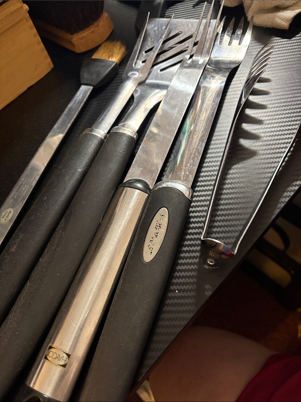 Black and Silver Stainless Serving Fork and Tongs Set